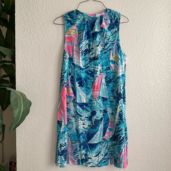 Lilly Pulitzer Essie Dress Sparkling Blue Hey Bay Bay Sailboat Print - Picture 9 of 9